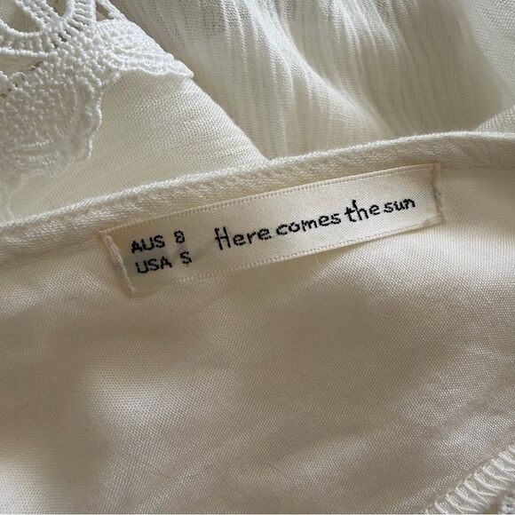 Here Comes The Sun White Hi-Low Crochet V-Neck Boho Coastal Maxi Dress Small - Picture 6 of 7